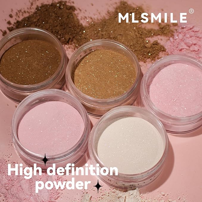 AKARY Pink Translucent Setting Powder, Shimmer Finishing Powder Oil Control for Long Lasting Makeup, Lightweight Loose Powder Waterproof Makes Skin Downy, Blurring Powder for All Skin Tones, 02