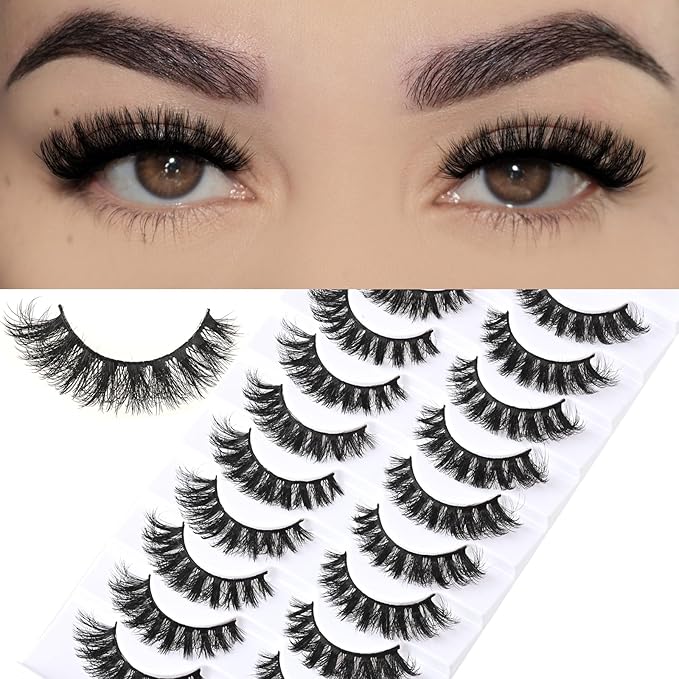 FARRED Mink Lashes Short Fluffy Eyelashes Wispy Natural Eyelash Pack Full Volume Lash Strips 10 Pairs Wispies Fake Strip Lashes Natural Look False Eye Lash Russian Looking for Everyday Makeup