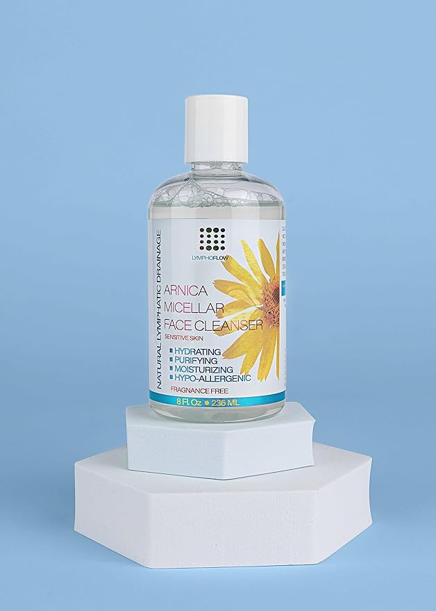 Arnica Montana Micellar Cleansing Water, Facial Cleanser & Makeup Remover, Suitable for All Skin Types, Use for Natural Lymphatic Drainage, Reduces Face Puffiness, Daily Skin Care, 8 Fl Oz
