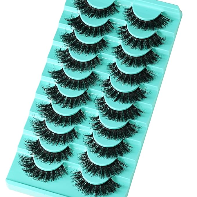 Lashes Volume Mink Eyelashes 10 Pairs Cateye Lash Strips Wispy Cat Eye Lashes Natural Look Short Thick Fluffy False Strip Eyelash Full Small Fake Lashes Pack Black Pestañas Postizas for Women