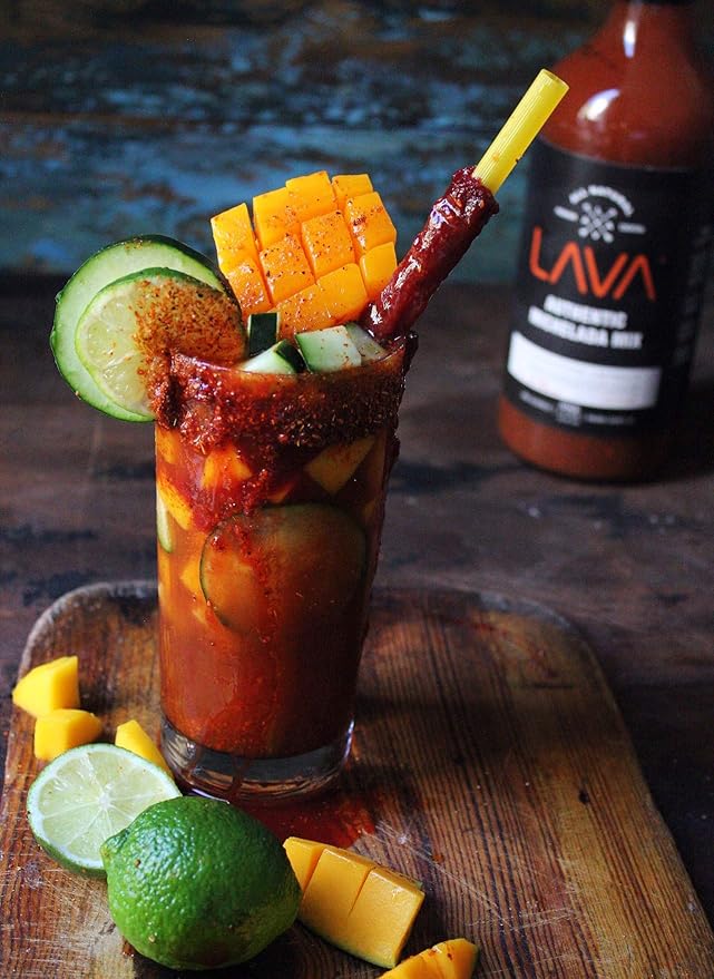 LAVA All Natural Authentic Michelada Mix Craft Cocktail Mixer, Made with Real Tomatoes, Ancho Chile Peppers, Tamarind, No Junk Ingredients, Vegan, 1-Liter (33.8oz) Glass Bottle, Ready to Use