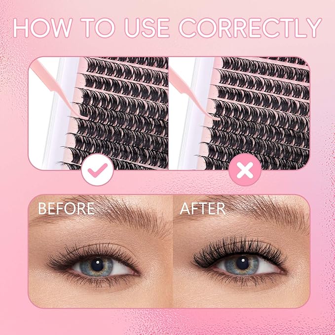 FADLASH Lash Clusters Natural Look Individual Lash Extensions Multi-type Mix with DIY Wispy Faux Mink Lash Tray,7D Spike, Bottom lash clusters Clusters for Self Application at Home