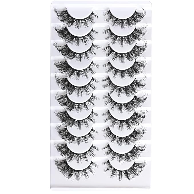 FARRED Fox Eye Lashes Natural False Eyelashes Wispy Mink Cat Eye Lash Fluffy Wispies Eyelash Natural Look 10 Pairs Fake Lashes Pack Volume Lash Strips Pestañas (Z08|8-16MM)