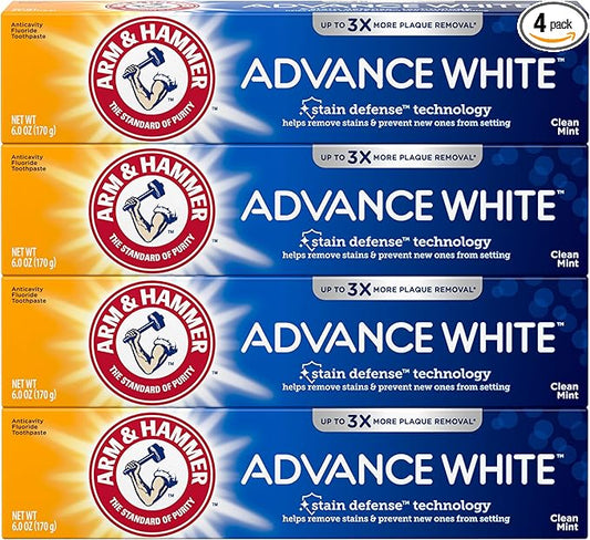 Arm & Hammer Advance White Toothpaste, Clean Mint Flavor, Stain Defense Technology, 6 Ounce (Pack of 4)