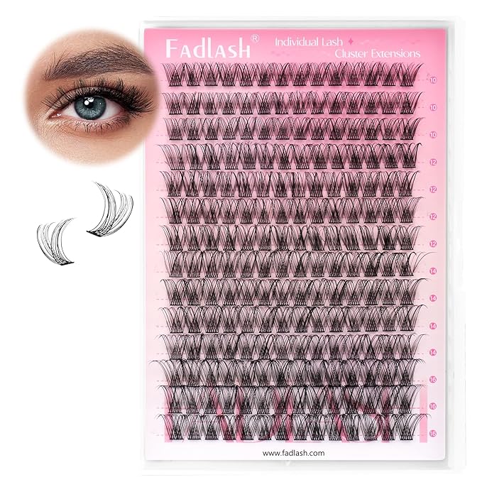 FADLASH Lash Clusters Wispy Eyelash Clusters Natural Individual Lashes 10-16 mm and Waterproof Cluster Eyelash Extensions with Soft Thin Band (DV07, 10-16mm)