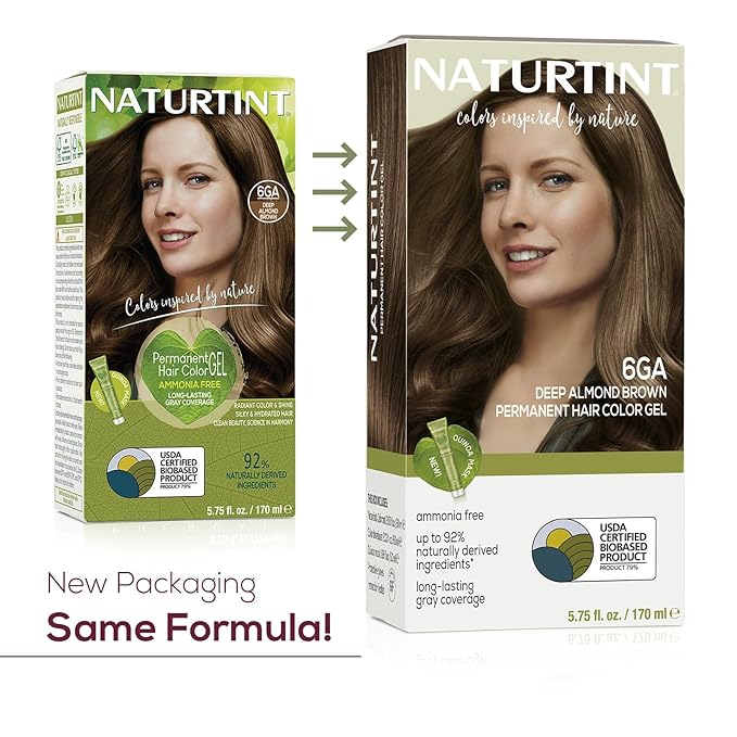 Naturtint 6GA Deep Almond Brown Permanent Hair Color (Pack of 1), Ammonia Free, Vegan, Cruelty Free, up to 100% Gray Coverage, Long Lasting Results (Packaging may vary)