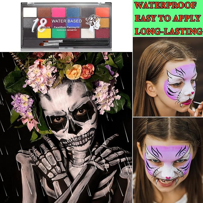 18 Colors Bruise Wheel for Special Effects,Halloween Face Body Paint SFX Makeup,Light Green Witch Zombie Gamora Face Body Paint Oil Based Cosplay Theatrical Halloween Makeup Kit