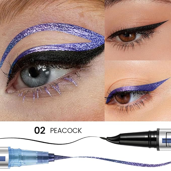 Black and Multichrome Waterproof Liquid Eyeliner, Stay All Day Eye Liner Pen with Precise Tips for Women, Smudge-Proof & Transfer-Resistant, Vegan & Cruelty-Free