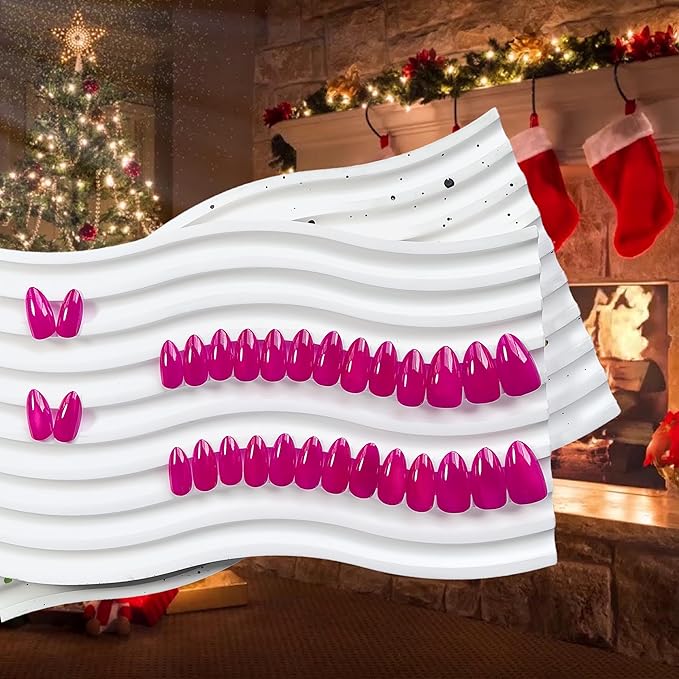 KQueenest Cat Eye Press On Nails Short, Acrylic Press On Nails Almond, Sparkle Hot Pink Fake Nails With Glue, Recycled Soft Gel Glue On Nails for Woman, Long-Lasting Glitter Effect, Fushia, 30 Pcs