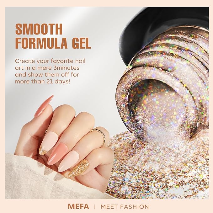 MEFA Nude Gel Nail Polish Set, 12 Colors Champagne Gold Glitter Gel Polish Set Shimmer Nude Pink natural Nail Polish Soak Off Burgundy Dark Red Brown Gifts for Women Girl DIY Salon Home Manicure