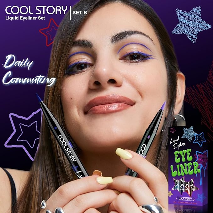 Liquid Eyeliner Waterproof Smudge Proof Colorful Eye Liner 24H Long-Lasting Makeup (SET-B)