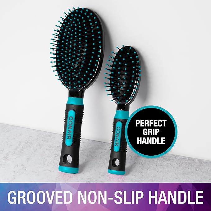 Conair Salon Results Hairbrush Set - Travel Hair Brush - Hairbrushes for All Hair Types - curly hair brush - hairbrush - detangler brush - Travel size + Full-size Brush