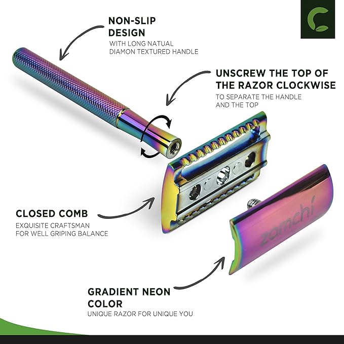 Safety Razor for Women,Safety Razor with 5 Blades,Women Razor with a Delicate Box,Free of Plastic (Stand Style Rainbow Razor)