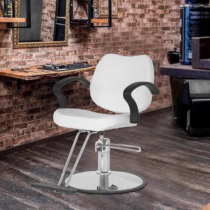Barber Chair - Heavy Duty Hydraulic Pump Hair Cutting Chair with 360 Swivel, Ergonomic Design for Women & Men, White