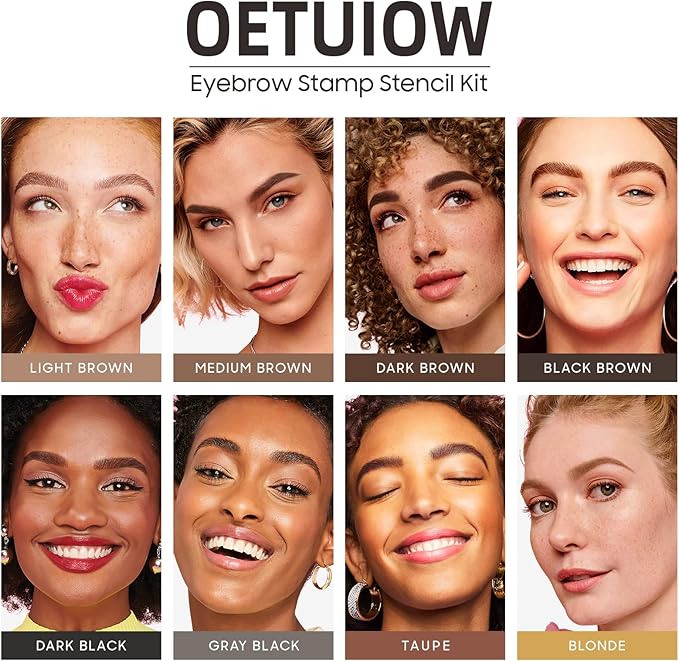 Eyebrow Stamp Stencil Kit - One-Step Eye Brow Stencil Kit with 24 Reusable Thin & Thick Eyebrow Stencils, Long-Lasting Waterproof & Smudge-Proof Brow Stamp Kit for Perfect Eye Makeup (Light Brown)