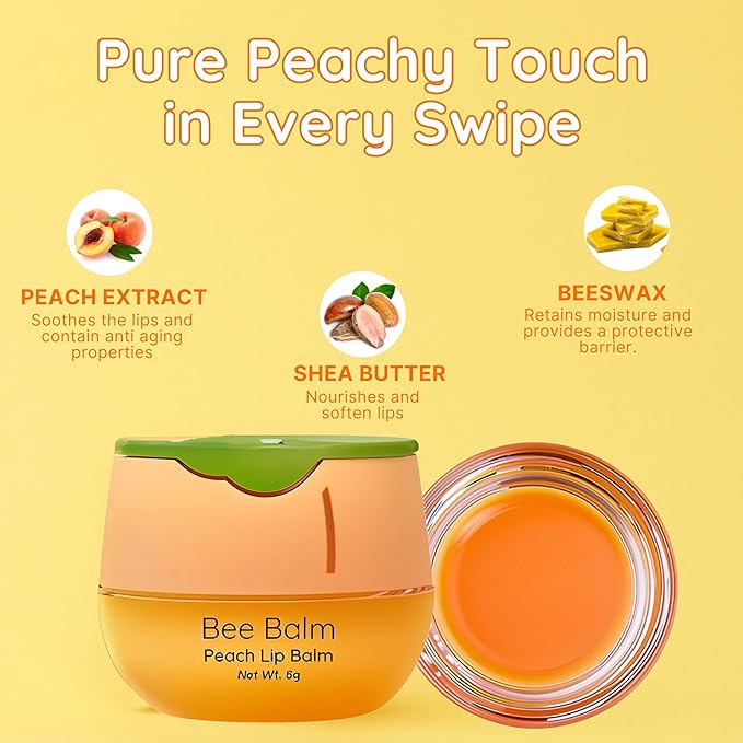 Original My Bee Balm Lip Balm - Peach Hydrating Balm Honey Pot for Dry, Chapped & Cracked Lips with Propolis, Honey & Vitamin E - Soften, Smooth & Reduce Lip Lines (Pack of 2)
