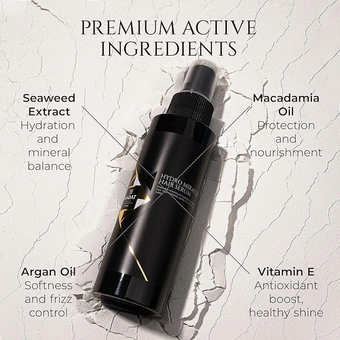 HADAT Hydro Miracle Hair Serum – Heat Protectant for Frizz Control, Shine & Detangling – Made in Israel – Sulfate & Paraben Free – For All Hair Types – 3.70 fl oz