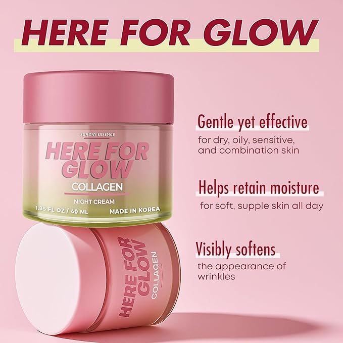 Collagen Night Cream - Dermatologist Tested, Korean Skin Care, Anti-Aging - Hydrating Moisturizer, Retains Moisture - Vegan, Non- GMO, Clean Beauty, 95% Natural - 1 Pack