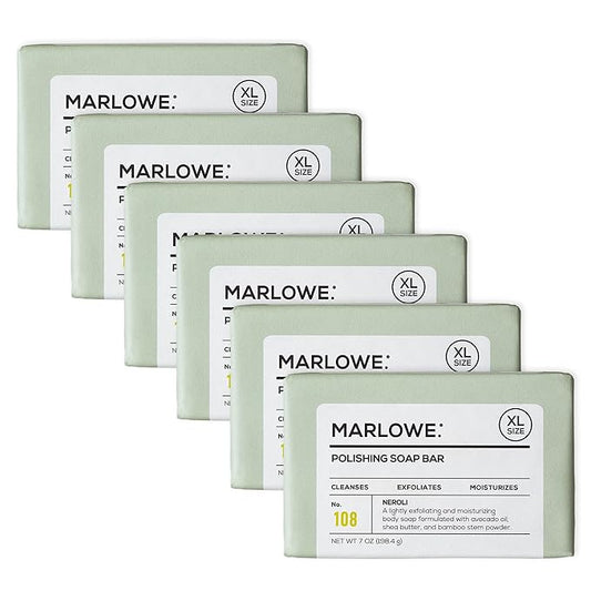 MARLOWE. No. 108 Lightly Exfoliating Soap Bar, 7oz (6 Bars) Polishing, Moisturizing & Cleansing Bar Soap for Men, Made with Natural Ingredients