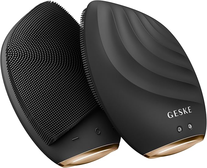 GESKE SmartAppGuided™ Sonic Facial Brush 5 in 1 | Vibrating Electric Facial Cleansing Brush | Soft Silicone Brush | Professional Facial Cleanser | Skin Cleanser & Exfoliator | Face Massager