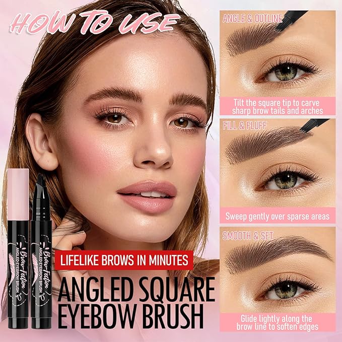 Eyebrow Pencils for Women, Liquid Microblading Eyebrow Pen with Square Angled Brush & Ultra-Fine Precision Tip – Natural Hair-Like Strokes, Waterproof, Smudge-Proof & Long-Lasting, Easy to Use (Brown)