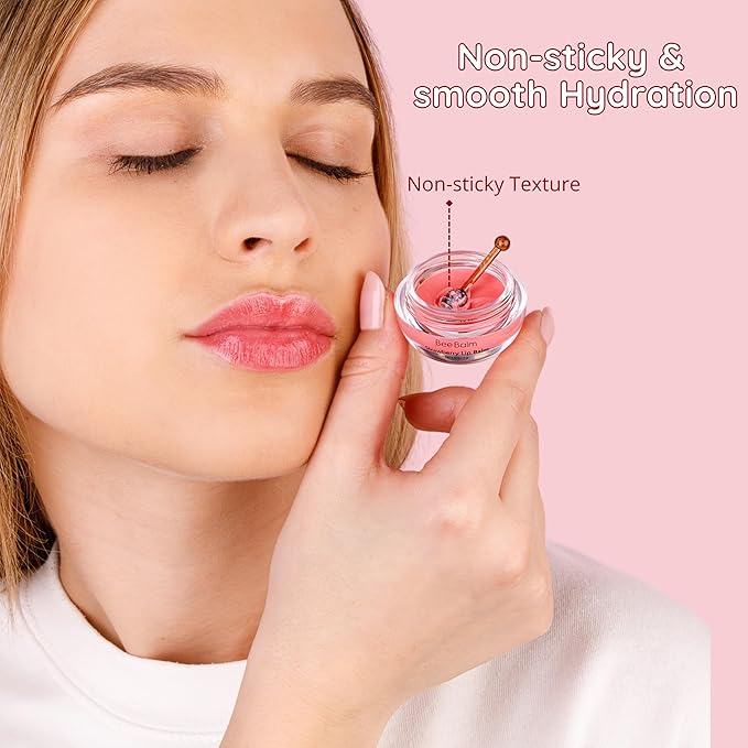 Original My Bee Balm Lip Balm - Strawberry Hydrating Balm Honey Pot for Dry, Chapped & Cracked Lips with Propolis, Honey & Vitamin E - Soften, Smooth & Reduce Lip Lines (Pack of 2)