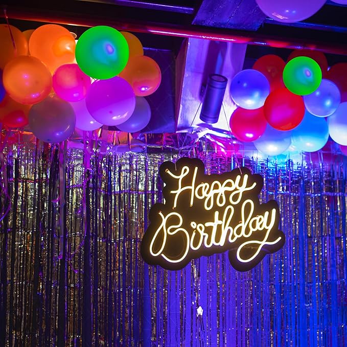 200 Pcs UV Neon Balloons, 7 Colors Blacklight Reactive Fluorescent Balloons Glow in the Dark Birthday Decorations for Birthday, Wedding, Neon Party, Glow Party Decorations Supplies