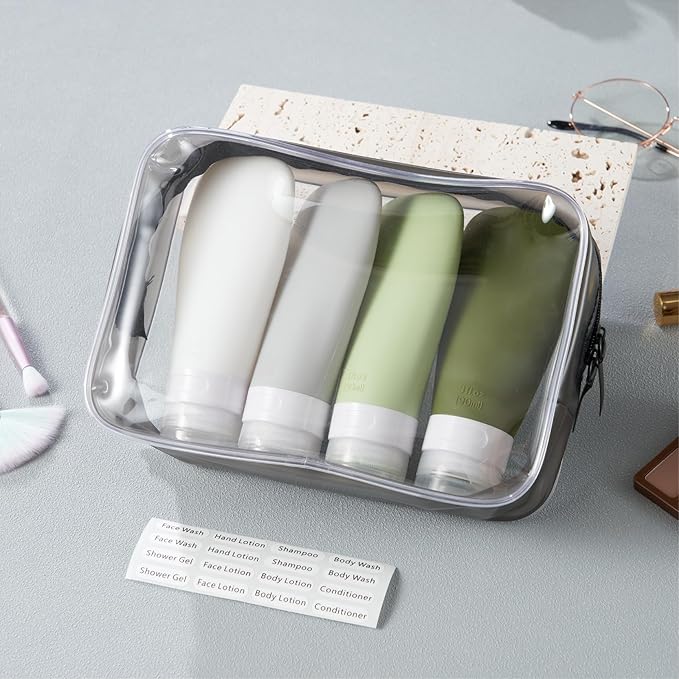 INSFIT Portable Travel Bottles, TSA Approved Leak Proof Containers for Toiletries, BPA Free Refillable Accessories for Shampoo, Body Wash, Liquids (4 Pack)