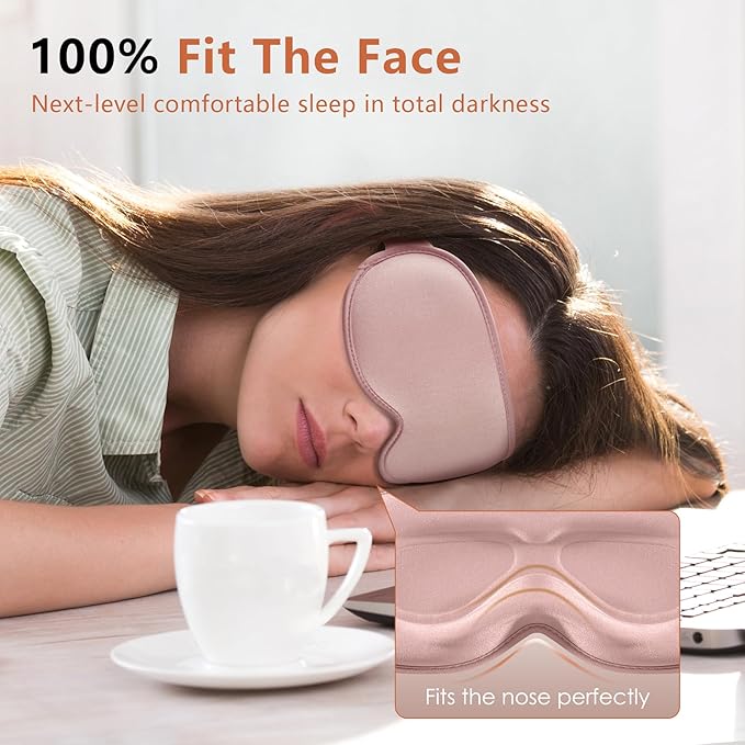 Sleep Mask for Side Sleeper Women Men, Eye Mask for Sleeping Light Blocking, 3D Contoured Cup Sleeping Mask, Soft Breathable Sleep Eye Mask with Adjustable Elastic Strap for Travel Pink