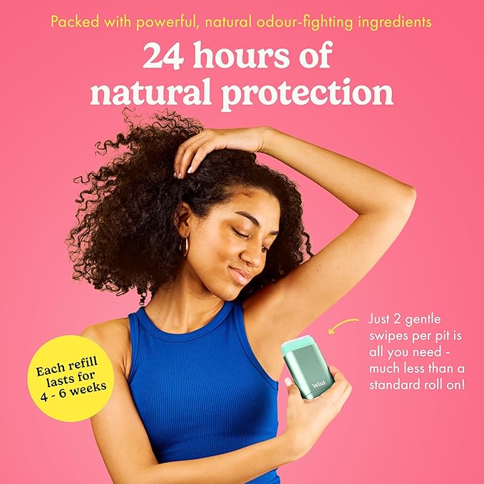 Wild - Refillable Deodorant Starter Kit with Aqua Case and Lemon Basil & Blood Orange Scented Refill 1.4oz - Aluminum Free - Long Lasting Protection - Vegan