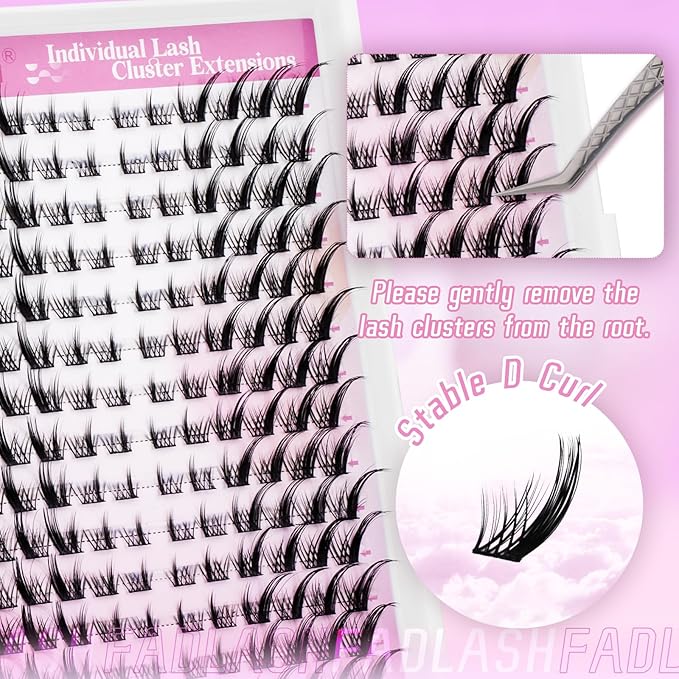 FADLASH Lash Clusters Wispy Eyelash Clusters Natural Individual Lashes 10-16 mm and Waterproof Cluster Eyelash Extensions with Soft Thin Band