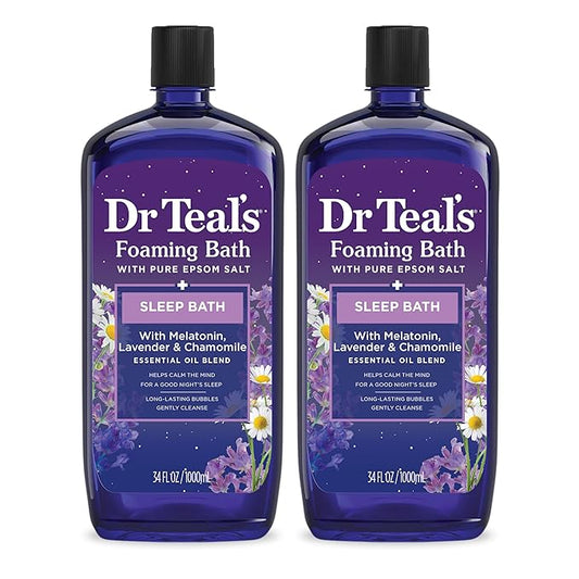 Dr Teal's Foaming Bath with Pure Epsom Salt, Sleep Blend with Melatonin, Lavender & Chamomile Essential Oils, 34 fl oz (Pack of 2)