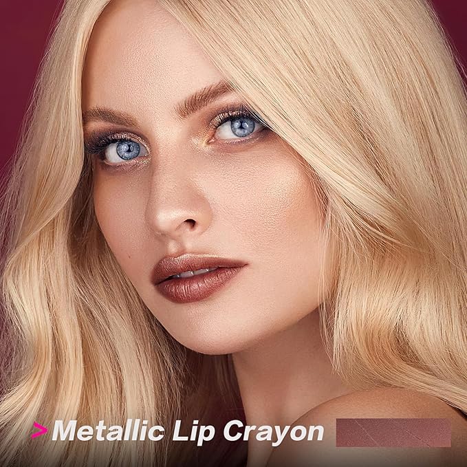 FOCALLURE Ultra Chic Metallic Lipstick,Rich Vitamin E Lip Crayon,Lightweight Shinning Color without Drying or Fading,Long Lasting Lips Makeup,#24 Copper