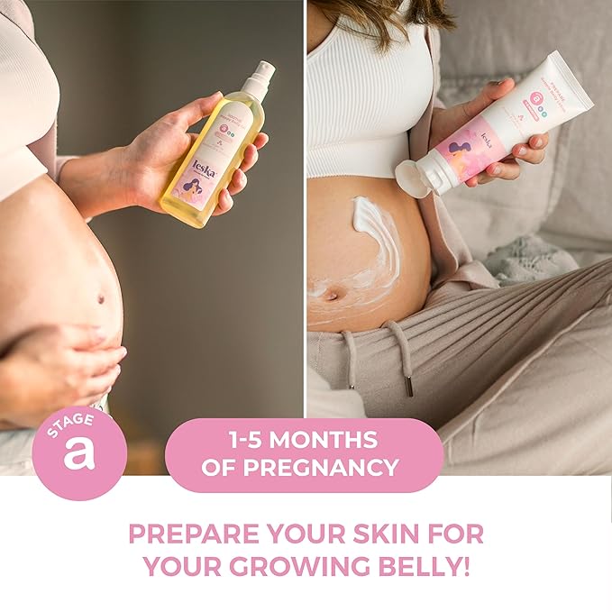Leska Maternity Set | Belly Lotion, Belly Oil, Stretch Mark Defense Cream & Belly Butter, Toning Gel | Maternity Stages Skin Care for Pregnancy & Postpartum |New Mom Gifts (Set of 5, 4-4.93oz each)