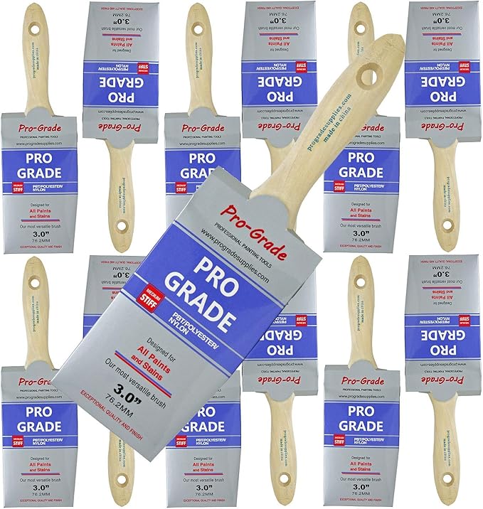 12PK 3 inch Flat Brush Premium Wall/Trim House Paint Brush Set for Professional Painter and Home Owners Painting Brushes for Cabinet Decks Fences Interior Exterior & Commercial Paintbrush.