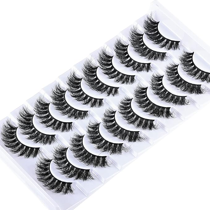 FARRED Mink Lashes Short Fluffy Eyelashes Wispy Natural Eyelash Pack Full Volume Lash Strips 10 Pairs Wispies Fake Strip Lashes Natural Look False Eye Lash Russian Looking for Everyday Makeup (Z03)