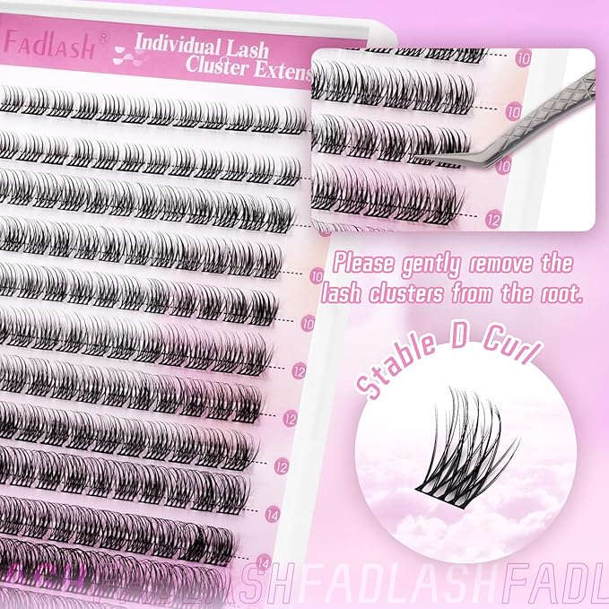 FADLASH Lash Clusters Natural Eyelash Clusters DIY D Curl 8-16mm Cluster Eyelash Extensions with Soft Thin Band Reusable Individual Lashes for Self Use (R021, 8-16mm)