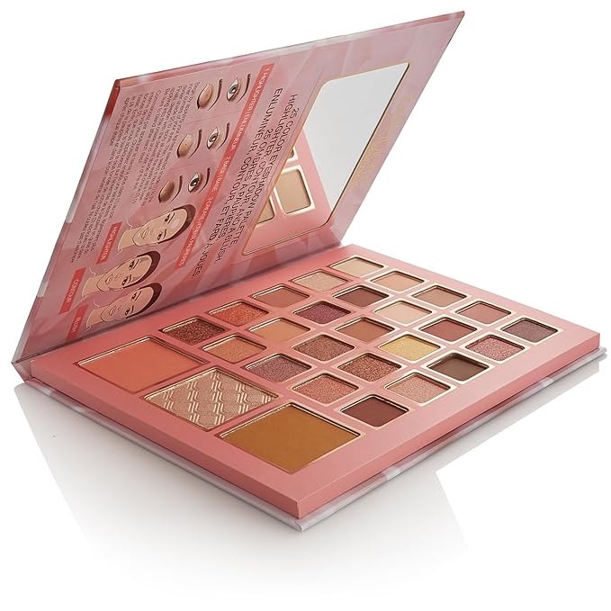 Bellapierre Satin Rose Face & Eye Book Palette | 25 Eyeshadow Shades with Blush, Bronzer, & Highlighter | Non-Toxic & Paraben Free | Vegan & Cruelty-Free