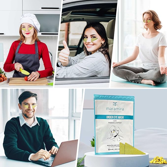 M MARAMIRA Under Eye Mask Dark Circles and Puffiness, Hydrating Eye Patches for Puffy Eyes to Brighten & Moisture, Reducing Fine-Lines & Dark Circles, Eye Pads for Authentic Beauty (28 Pads-Gold)