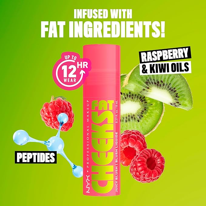 NYX PROFESSIONAL MAKEUP Fat Cheeks Liquid Blush, Buildable, Dewy Blush with Long-Lasting 12HR Wear - Guava Gush (Bright Pink)