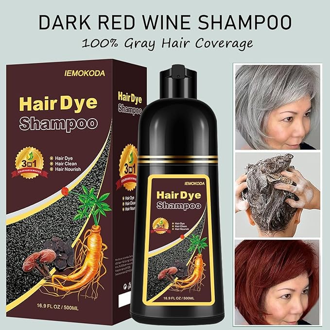 Fvquhvo Wine Red Hair Dye Shampoo 3 in 1 - 16.9 fl oz / 500 ml