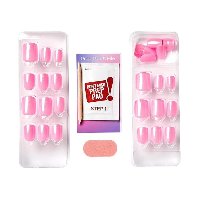 KISS imPRESS No Glue Mani Press On Nails, Color FX, 'Late Night', Light Pink, Short Size, Squoval Shape, Includes 30 Nails, Prep Pad, Instructions Sheet, 1 Manicure Stick, 1 Mini File