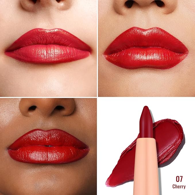 Oulac Red Retractable Lipliner Pencil 2in1 Waterproof Makeup Stick for Lip Liners and Eye Liners, Smooth and Creamy, Long Lasting Matte Finish, Vegan Beauty, 07 Cherry