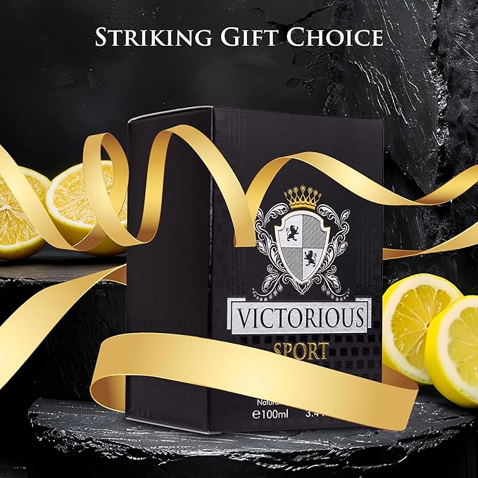 Victorious Sport Eau De Toilette for Men 3.4 fl oz- A Fragrance Built for Champions - Spicy, Sweet & Lemon Warm Base of vanilla, Tonka Bean & Amber Ideal Gift For Special Occasion Elegant