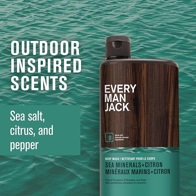 Every Man Jack Nourishing Sea Minerals + Citron Mens Body Wash for All Skin Types - Naturally Derived Ingredients - Cleanse and Hydrate Skin with Coconut and Glycerin - 24oz 2 Bottles