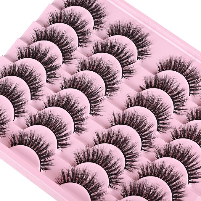 FARRED Lashes Natural Look Short Cat Eye Natural Lashes Fluffy Wispy False Eyelashes 14 Pairs Faux Mink Strip Eye Lashes Pack for Daily Makeup (F7 | 6-15mm)