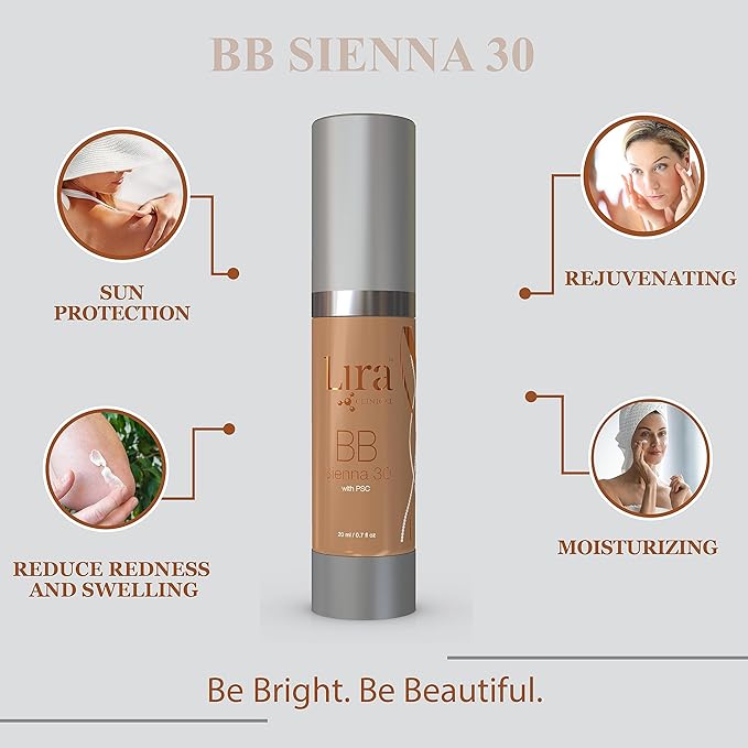 Lira Clinical BB - SPF 30 Tinted BB Cream with PSC & Vitamins - Full coverage - 0.7 fl oz. (BB Sienna 30)