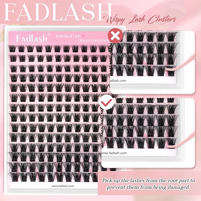 FADLASH Lash Clusters Natural Eyelash Clusters DIY D Curl Cluster Eyelash Extensions with Soft Thin Band Reusable Individual Lashes for Self Use (R07, 10-16mm)