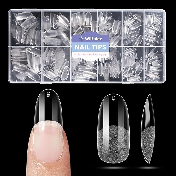 Medium Oval Round Nail Tips: 504Pcs Pre-shaped Full Cover Clear Gel Nails Tip, 12Sizes Acrylic Fake Press on Nail Tips for False Extension Manicure Salon DIY at Home