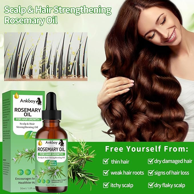 2 Pack Rosemary Oil for Hair Growth,Rosemary Hair Growth Oil,Hair Strengthening Serum for Dry Damaged Hair,Hair Loss Treatment & Thickens Hair,Scalp Care Promotes Hair Thickness for Men Women
